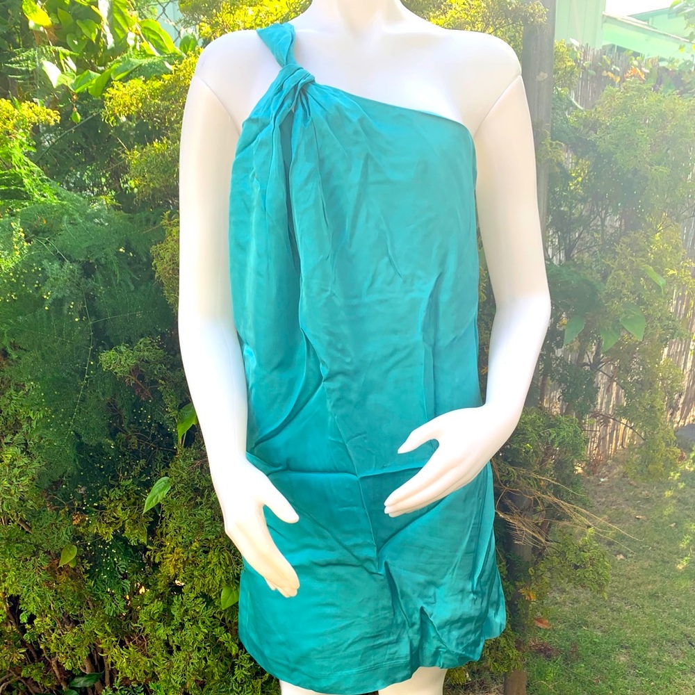 One shoulder strap silk shift mid thigh dress